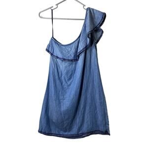 Cloth & Stone Chambray One Shoulder Ruffle Dress Women's XSMALL‎